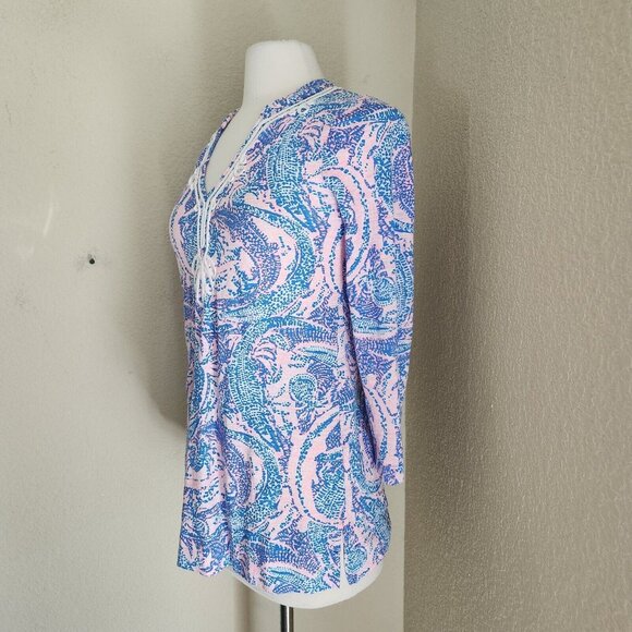 Lilly Pulitzer Kaia Knit Tunic Top Size XS Boca Blue Sea What I Sea - Picture 3 of 15